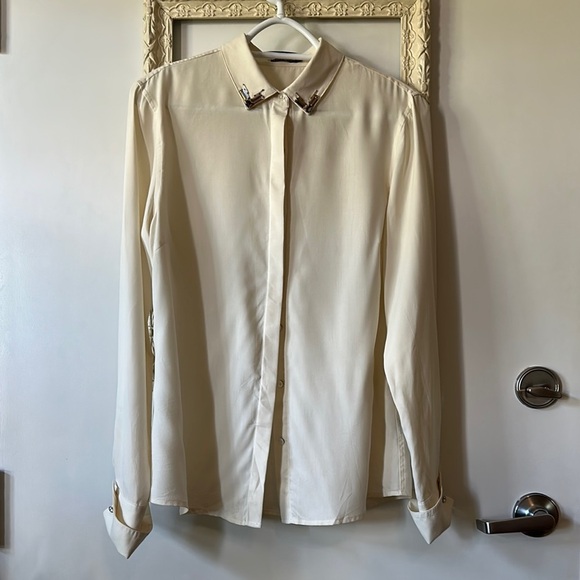 J. MCLAUGHLIN | Cream Dress Shirt Classic Collar Silk Button Down - Picture 1 of 12